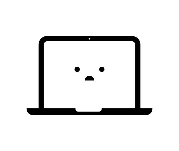 ilustrações de stock, clip art, desenhos animados e ícones de laptop computer with emoticon editable strokes - computer keyboard computer sadness emoticon
