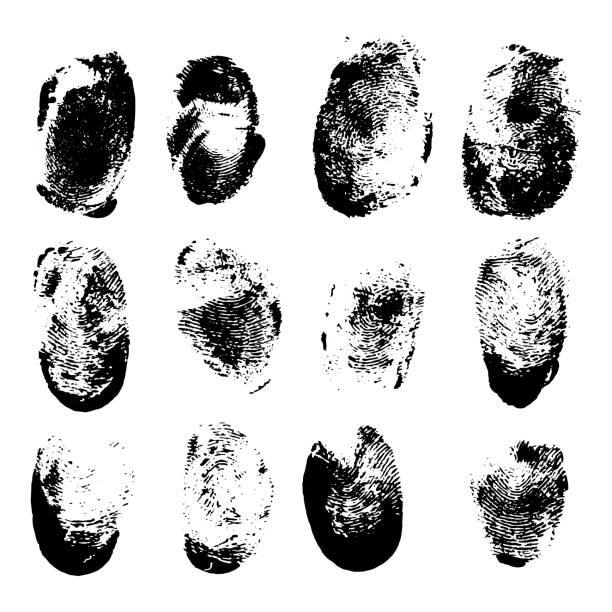 istock Set of fingerprints. Vector black stains of fingers. 1393968615