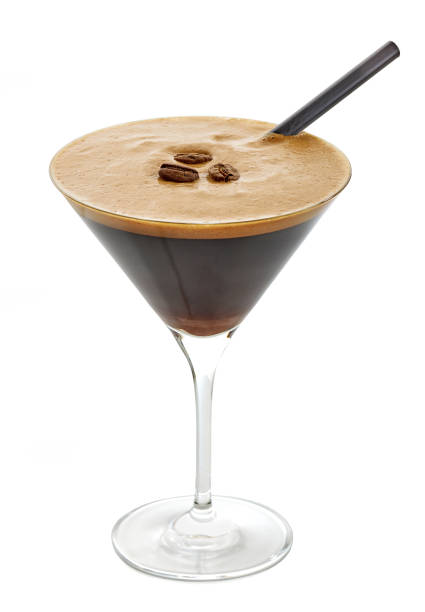 glass of espresso martini cocktail glass of espresso martini cocktail isolated on white background martini stock pictures, royalty-free photos & images