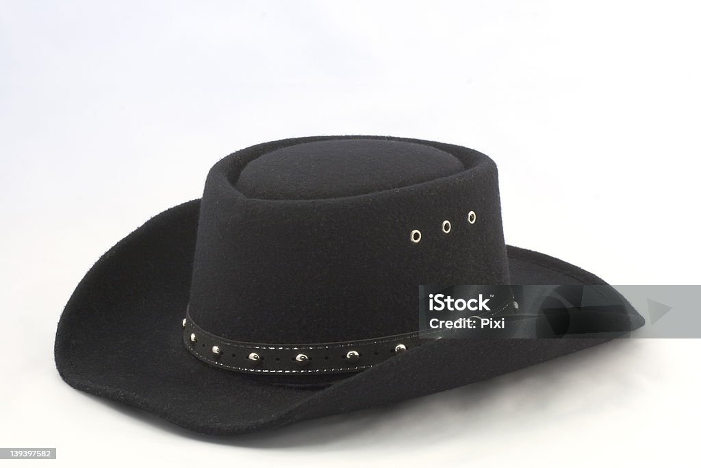 Nero Cappello occidentale con finitura argento - Foto stock royalty-free di Cappello da cowboy