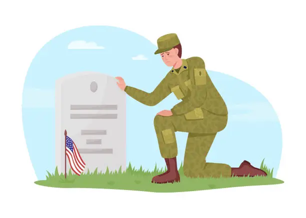 Vector illustration of Memorial day in America 2D vector isolated illustration