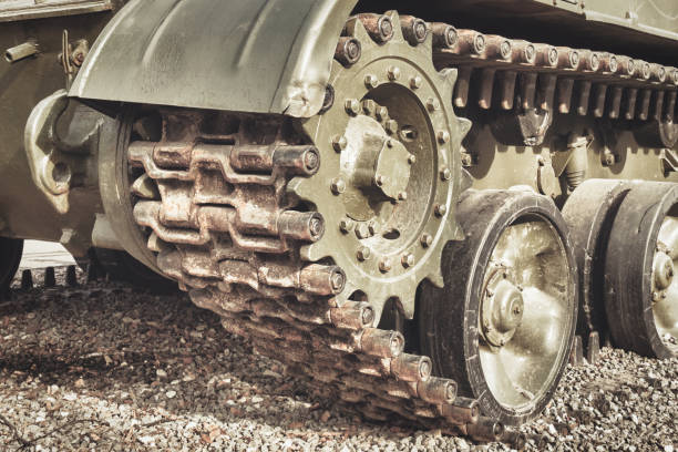 istock Old russian military tank tracks 1393981160