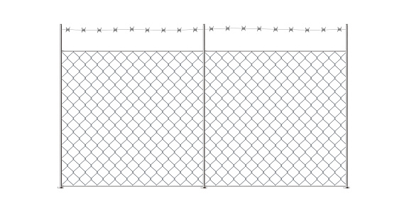 Wire mesh fence template with barbed wire. Seamless pattern. Mockup isolated on white background. vector illustration