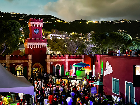 Carnival celebration at a fort located on the island of St. Thomas in the US Virgin Islands.