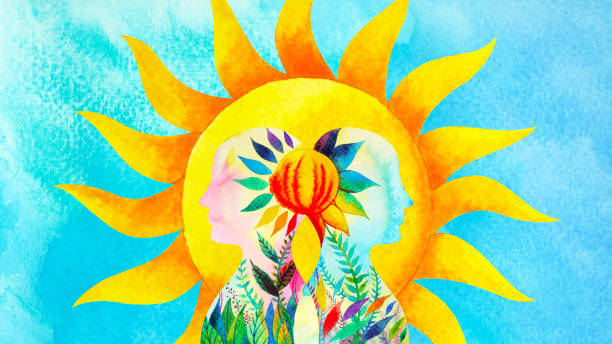 human head meditate mind mental health yoga chakra spiritual healing abstract energy meditation connect the universe power watercolor painting illustration design drawing art vector art illustration