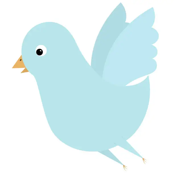 Vector illustration of Bird. The blue chick flaps its wings. Color vector illustration. A small dove is flying. Isolated background. Flat style.