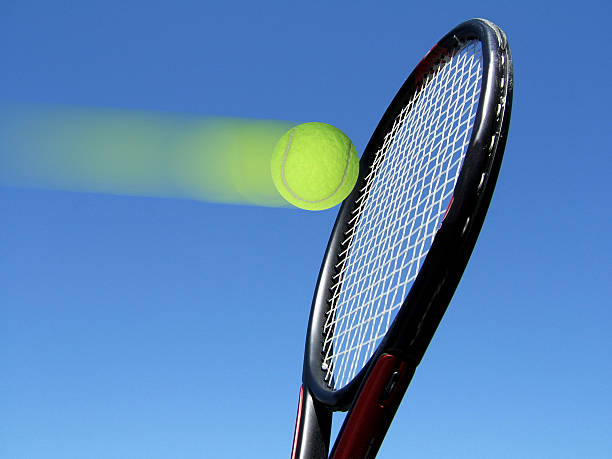 istock Tennis ball hitting racquet 139398382