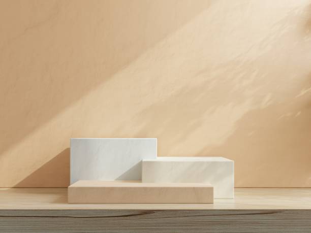 podium de boîte en composition de couleur crème abstraite pour la présentation du produit. - concrete podium photos et images de collection