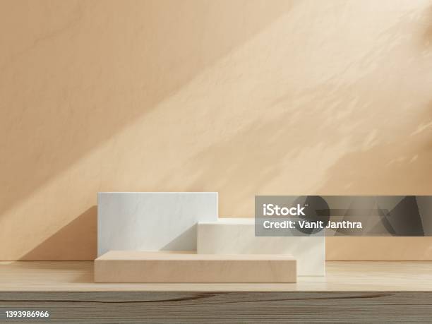 Box Podium In Abstract Cream Color Composition For Product Presentation Stock Photo - Download Image Now