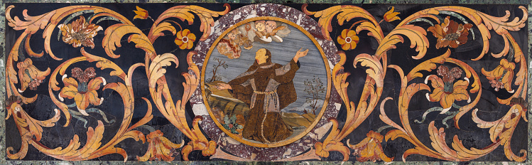 Rome - The stone mosaic - pietra dura of St. Anthony of Padua on the side altar of church Basilica di Santa Maria Aracoeli by unknown baroque artist.