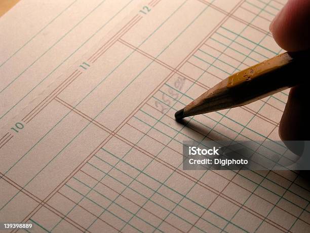 Ledger Entry Dull Pencil Stock Photo - Download Image Now - Architectural Column, Balance, Book
