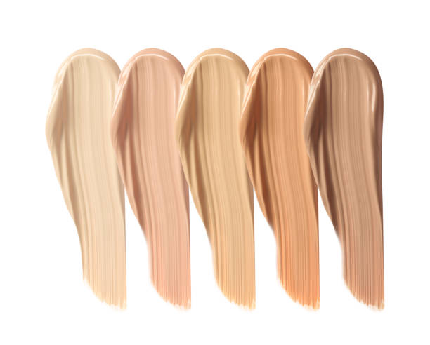 istock Different shades of liquid skin foundation on white background, top view 1393990944