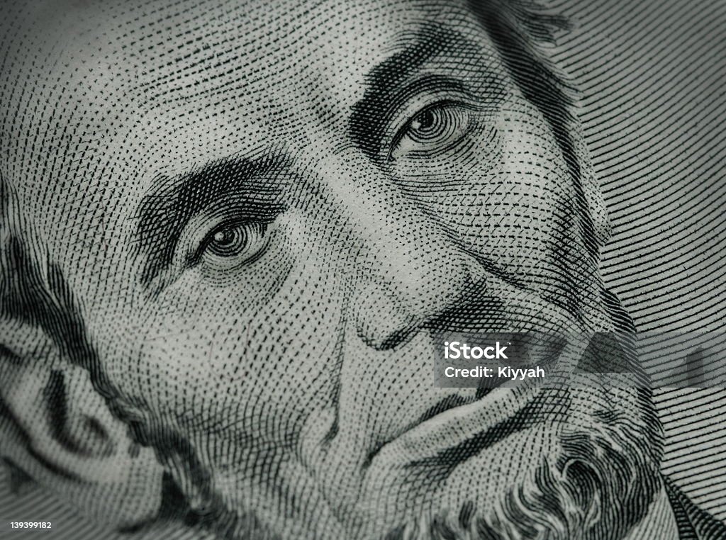 Abe-billete de cinco dólares estadounidense - Foto de stock de Fluir libre de derechos