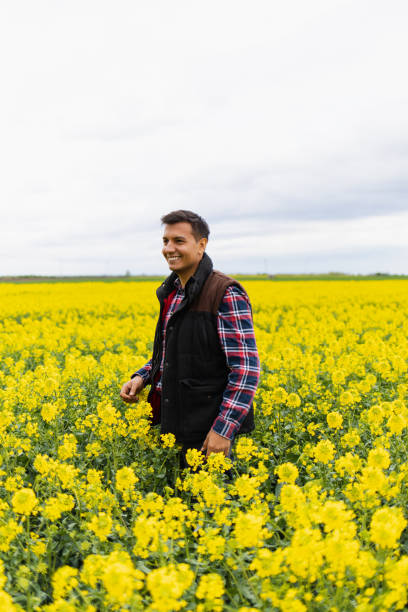 istock Young attractive Middle Eastern farmer walking in a rapeseed field 1393995029