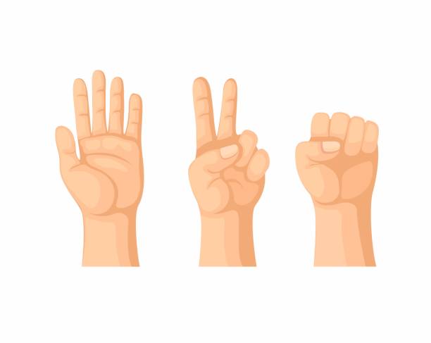 handstein papier schere geste symbol, jan ken pon japan traditionelles spiel cartoon illustration vektor - thumb stones stock-grafiken, -clipart, -cartoons und -symbole