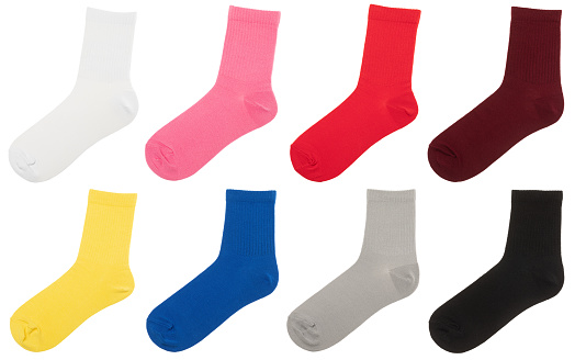 Cotton socks of various colors isolated on a white background