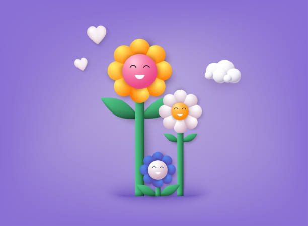 istock Colorful daisy flower collection. Cute Cartoon Daisy Flower Face Emoji. 1394002977