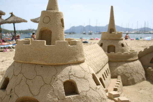 Huge sand castle on Puerto Polensa beach. Majorca