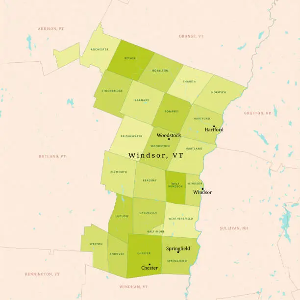 Vector illustration of VT Windsor Vector Map Green