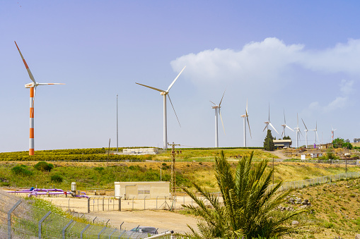 View of wind turbine in the Sirin Heights, Lower Jordan Valley, Northern Israel