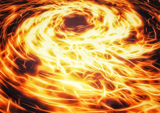 Illustration of fire swirling in the dark