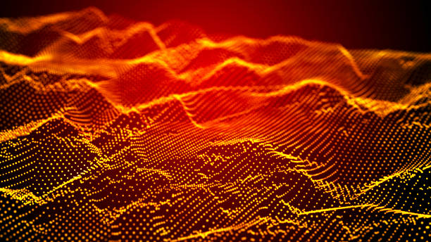 волна светящихся точек на темном фоне. футуристический пейзаж песчаных дюн. имитация пустыни. 3d рендеринг. - sand dune audio стоковые фото и изображения