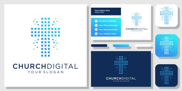 illustrations, cliparts, dessins animés et icônes de technologie numérique de l’église faith cross network abstract design moderne avec modèle de carte de visite - messe