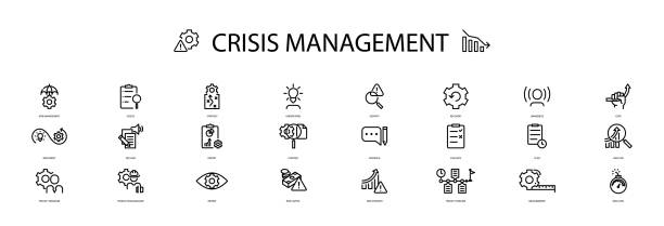 ilustrações de stock, clip art, desenhos animados e ícones de crisis management icon set - risk management