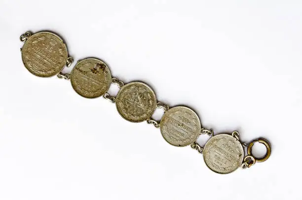 bracelet made from  russian 15 and 10 copecks silvercoins from 1913 and 1914 with numbers