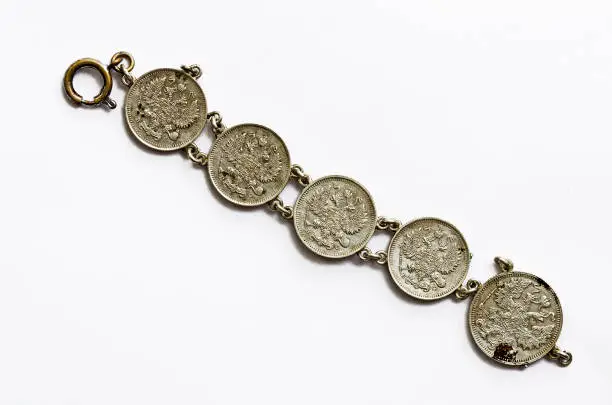 bracelet made from  russian 15 and 10 copecks silvercoins from 1913 and 1914 with eagles