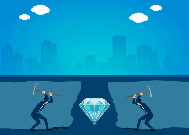 Vector illustration of Hard work, effort, challenge, research and exploration to become better, successful and rich.