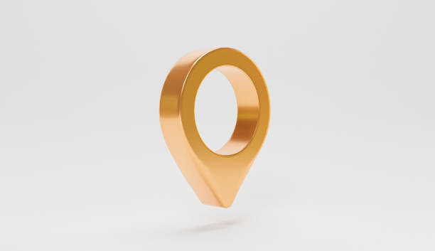 istock Isolate of golden Location pin on white background for web location point and pointer by 3d render. 1394010839