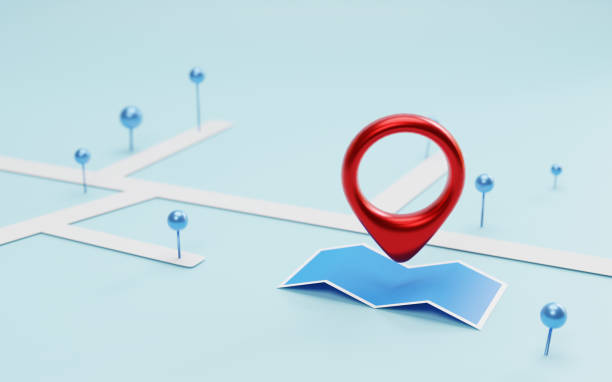 istock Red Locator and blue location pin on navigator with map for search concept by 3d render. 1394011002