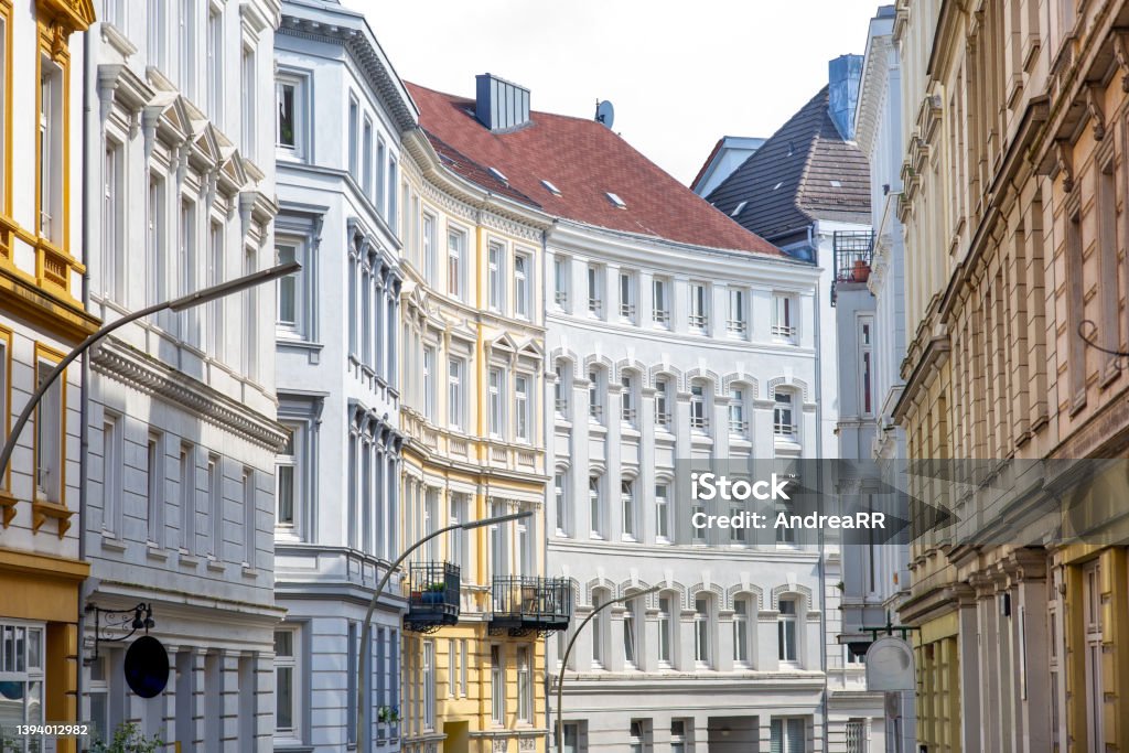 old house facades in the city of Hamburg, Germany architecture, building, street, houses, facades in Hamburg Hamburg - Germany Stock Photo