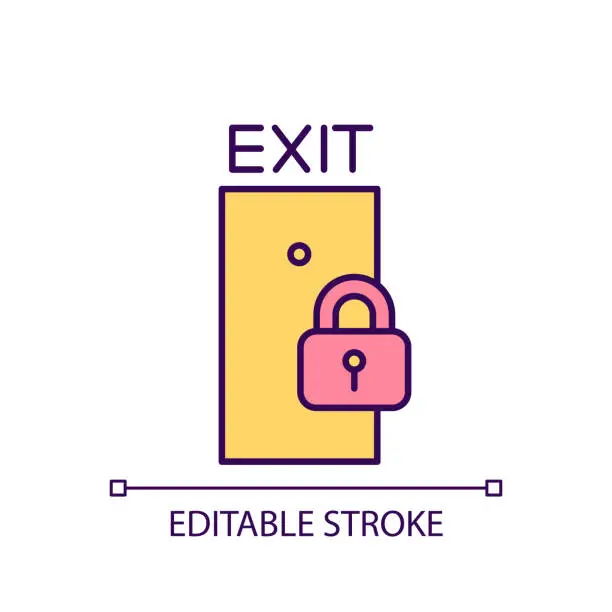 Vector illustration of Exit door and padlock RGB color icon