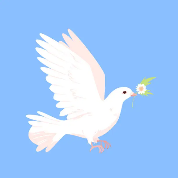 Vector illustration of Peace pigeon flying with flower branch