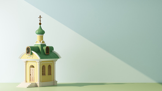 small chapel in a beam of light with copy space. 3d rendering