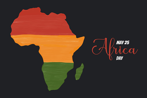 Africa day on May 25. continent of Africa artistic hand drawn grunge textured map vector illustration on black background. Aftistic banner template design
