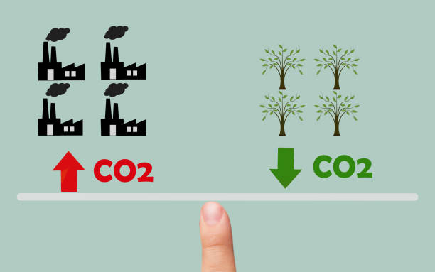 탄소 중립 개념, 제로 배출, 생태학, 화석, 에너지, 오염의 그림 - global warming pollution deforestation carbon dioxide stock illustrations