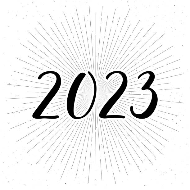 ilustraciones, imágenes clip art, dibujos animados e iconos de stock de 2023 números vectoriales caligráficos escritos a mano. blanco y negro. rayos y estrellas de fondo. feliz año nuevo. - number 20 document ink symbol