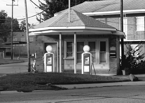 Old Gas Station in Black and White