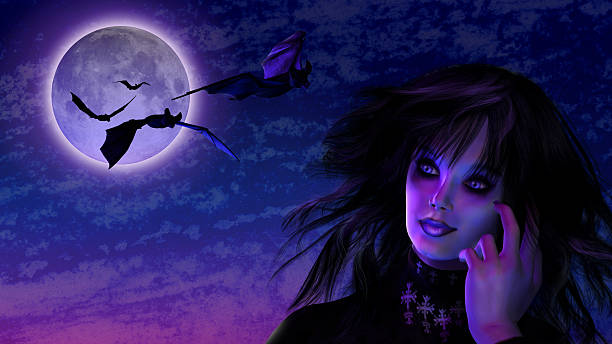 istock Goth Girl in Moonlight with Bats 139402381