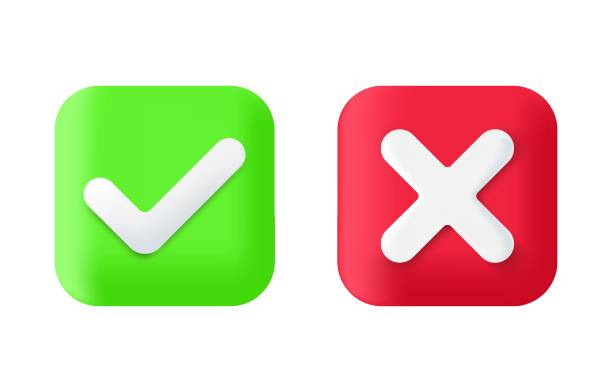 istock Realistic 3D buttons green and red check marks icon. Tick and cross. YES or NO accept and decline symbol. Buttons for vote, election choice. Check mark OK and X icons. Vector illustration 1394024536