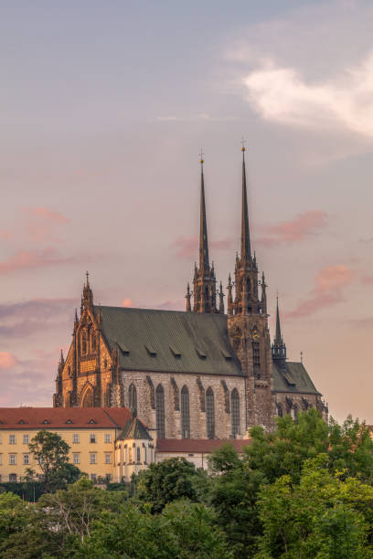 Beautiful old architecture. Petrov, the Cathedral of St. Peter and Paul. City of Brno - Czech Republic. stock photo
