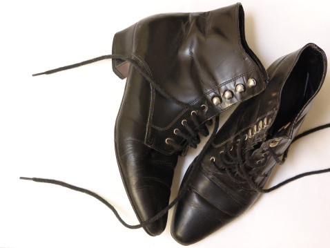 black boots, modern, old fashioned, eyelets, pointy toed boots, victorian style, shoes with a history, boots with character