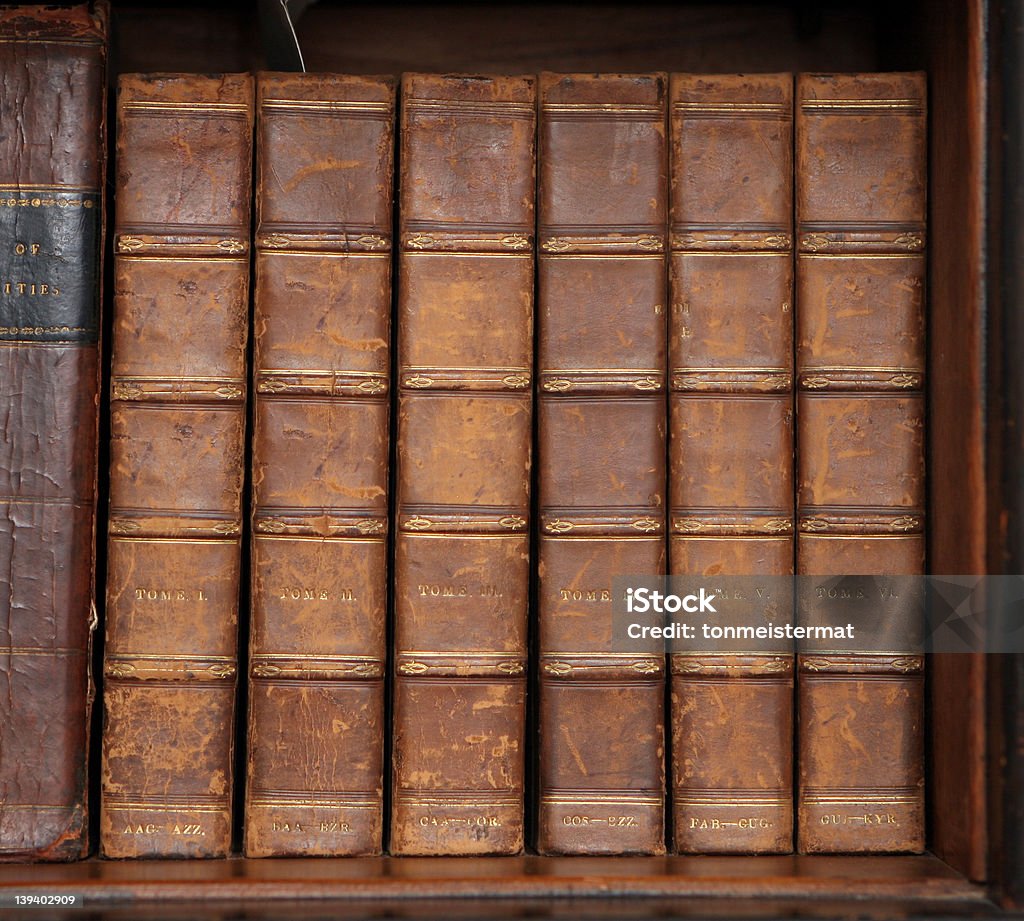 Set of six old leather bound books Antique Stock Photo