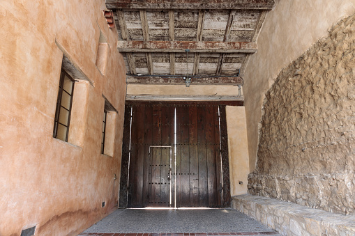 Carmel, California - April 24, 2022: Entrance to the Carmel Mission in Monterey County, California, USA.