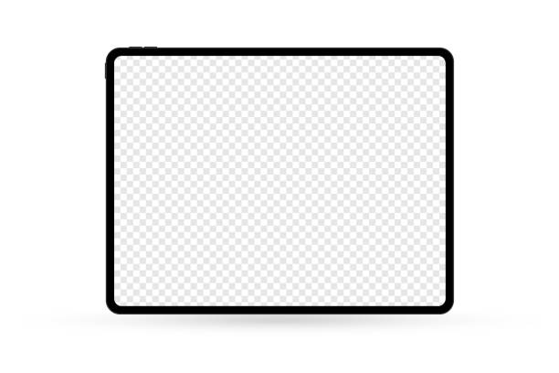 흰색 배경에 격리 된 투명 화면이있는 벡터 태블릿 모형 - tablet pc stock illustrations