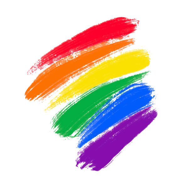 illustrazioni stock, clip art, cartoni animati e icone di tendenza di tratto di vernice arcobaleno vettoriale strutturato, strisce colorate a colori della comunità lgbt. modello di sfondo a pennello artistico ad acquerello disegnato a mano, elemento di design per il pride month, celebrazione lgbtq - rainbow striped abstract in a row