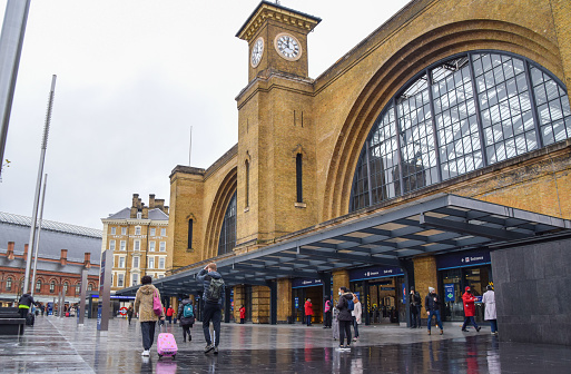 London, UK - December 21 2020: King's Cross railway station exterior.